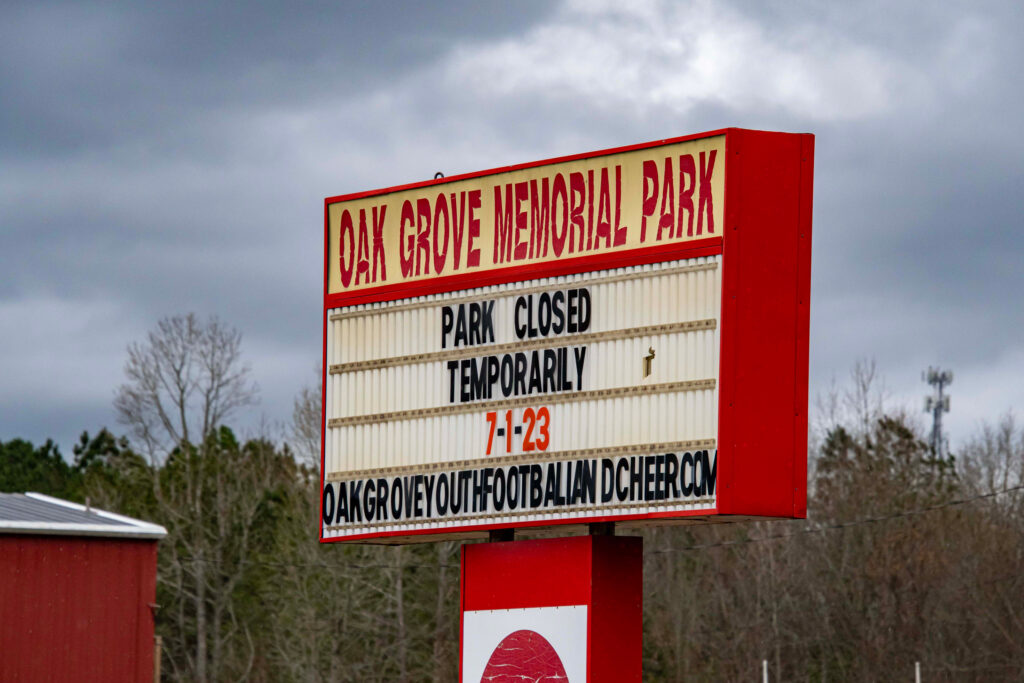 A local park located on land owned by the mining company has been closed for months. Credit: Lee Hedgepeth/Inside Climate News