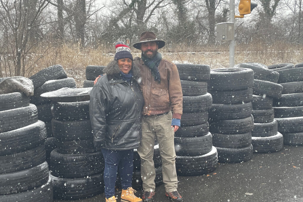 Dolly Davis, president of the Pope Branch Restoration Alliance, and Anacostia Riverkeeper Trey Sherard at this year’s Martin Luther King Jr. Day cleanup in Pope Branch Park. Credit: Courtesy photo