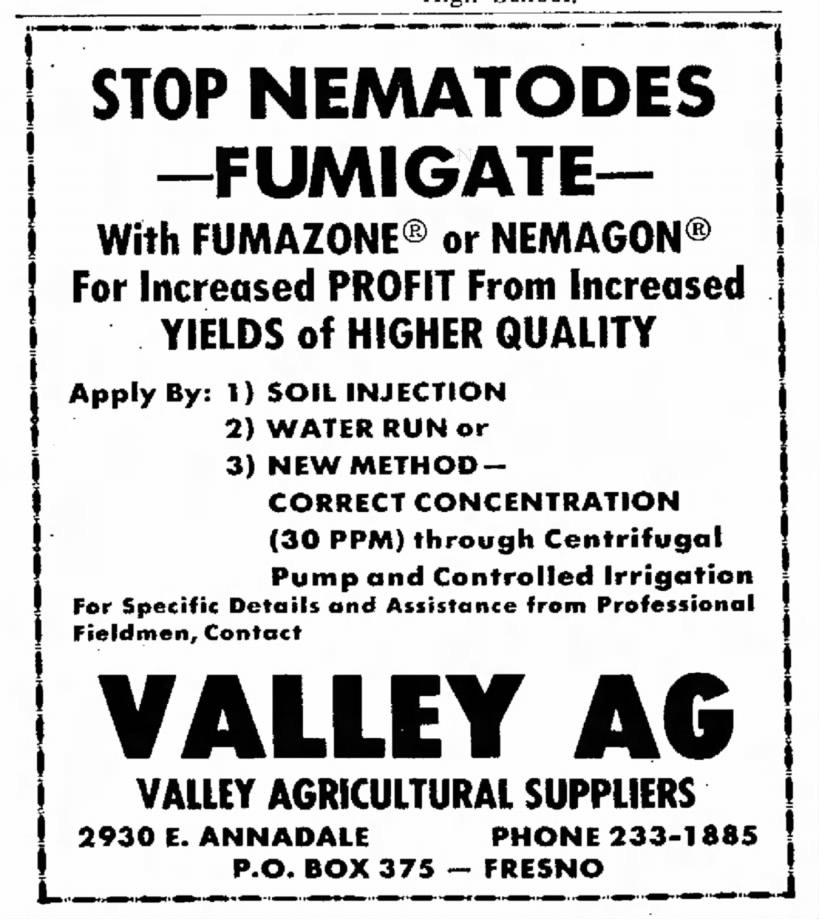 An advertisement clipped from the April 18, 1965 issue of The Fresno Bee.
