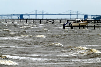 High winds roil the Chesapeake Bay on Sept. 23, 2023. Credit: Jonathan Newton/The Washington Post via Getty Images