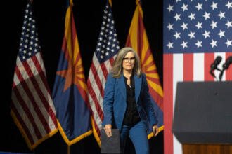 Arizona Gov. Katie Hobbs at the Tempe Center for the Arts on September 28, 2023. Credit: Rebecca Noble/Getty Images