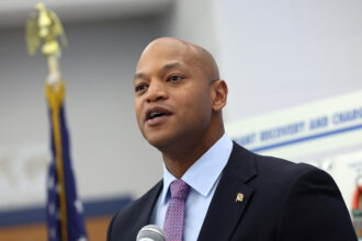 Maryland Gov. Wes Moore speaks at the Carver Vocational School on November 13, 2023 in Baltimore, Maryland. Credit: Kevin Dietsch/Getty Images