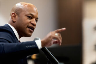 Governor Wes Moore addresses fellow Maryland democrats at an annual luncheon in Annapolis on Jan. 9. Credit: Marvin Joseph/The Washington Post via Getty Images