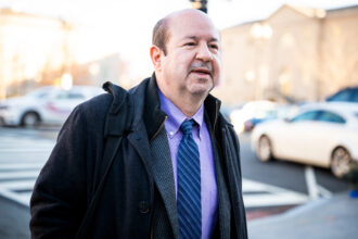 Climate scientist Michael Mann is seen outside of the H. Carl Moultrie Courthouse on Feb. 5 in Washington, D.C. Credit: Pete Kiehart for The Washington Post via Getty Images