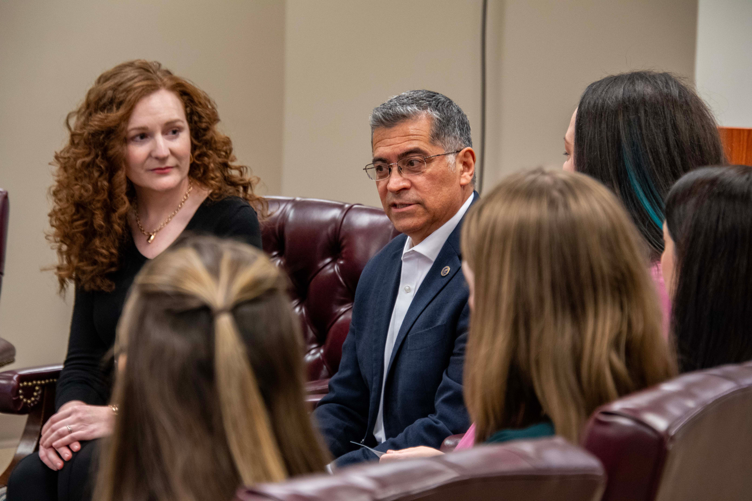 HHS Secretary Xavier Becerra hears from Alabama women about how a state high court ruling impacted their access to IVF. Photo credit: Lee Hedgepeth/Inside Climate News
