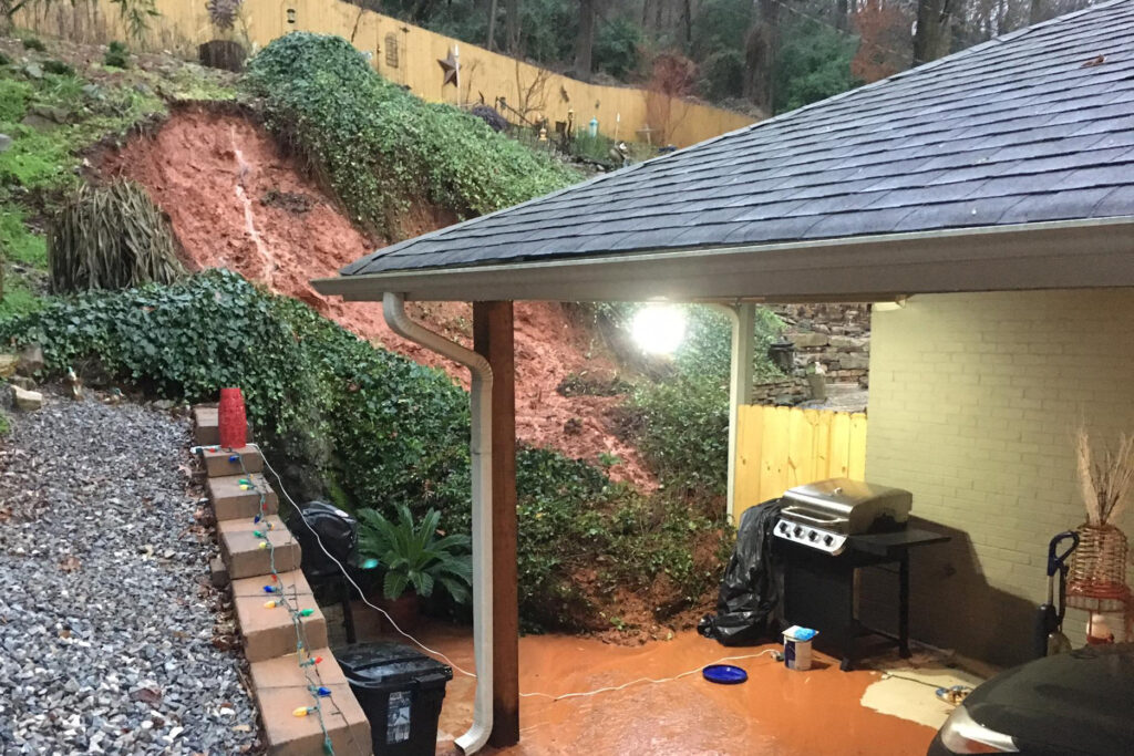 A slope failure near Red Mountain leads to mud and debris breaching a Birmingham home in 2018. Credit: Courtesy photo
