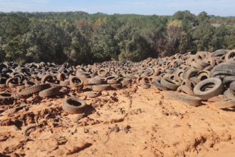 The Ashberry Landfill in Opp, Alabama. “There are mountains of uncovered tires at the facility,” a nearby resident complained in 2019, according to a record of the complaint. “The mosquito issue has been so bad that residents are having to stay indoors more.” Credit: Alabama Department of Environmental Management