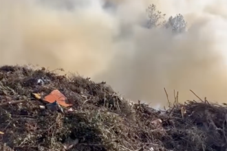 A cropped still from a video of the Madison County landfill fire posted to Facebook by the New Market Volunteer Fire Department on Aug. 23, 2023.